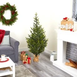 5’ Fraser Fir “Natural Look” Artificial Christmas Tree With 200 Clear LED Lights, A Burlap Base And 853 Bendable Branches -Artificial Flowers Sale artificial 5 fraser fir natural look artificial christmas tree with 200 clear led lights a burlap base and 853 bendable branches nearly natural 619245