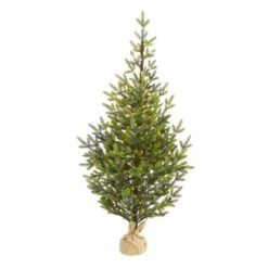 5’ Fraser Fir “Natural Look” Artificial Christmas Tree With 200 Clear LED Lights, A Burlap Base And 853 Bendable Branches