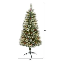 5’ Frosted Swiss Pine Artificial Christmas Tree With 200 Clear LED Lights And Berries -Artificial Flowers Sale artificial 5 frosted swiss pine artificial christmas tree with 200 clear led lights and berries nearly natural 505711