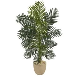 5’ Golden Cane Artificial Palm Tree In Sandstone Planter