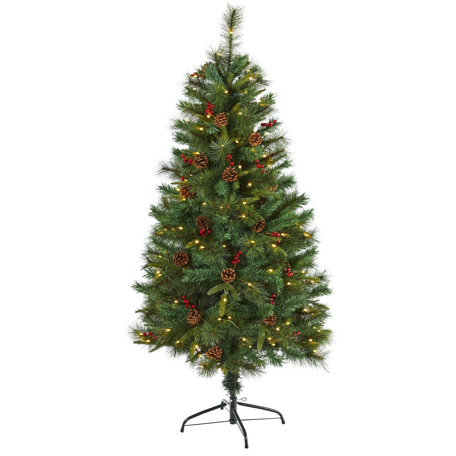 5’ Mixed Pine Artificial Christmas Tree With 150 Clear LED Lights, Pine Cones And Berries 3 5’ Mixed Pine Artificial Christmas Tree With 150 Clear LED Lights, Pine Cones And Berries