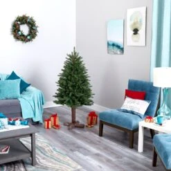 5' Napa Valley Pine Artificial Christmas Tree With 200 Warm White LED Lights, 335 Bendable Branches On A Faux Wood Stand -Artificial Flowers Sale artificial 5 napa valley pine artificial christmas tree with 200 warm white led lights 335 bendable branches on a faux wood stand nearly natural 951712