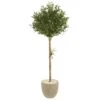 5’ Olive Topiary Artificial Tree In Sand Stone Planter -Artificial Flowers Sale artificial 5 olive topiary artificial tree in sand stone planter nearly natural 390275