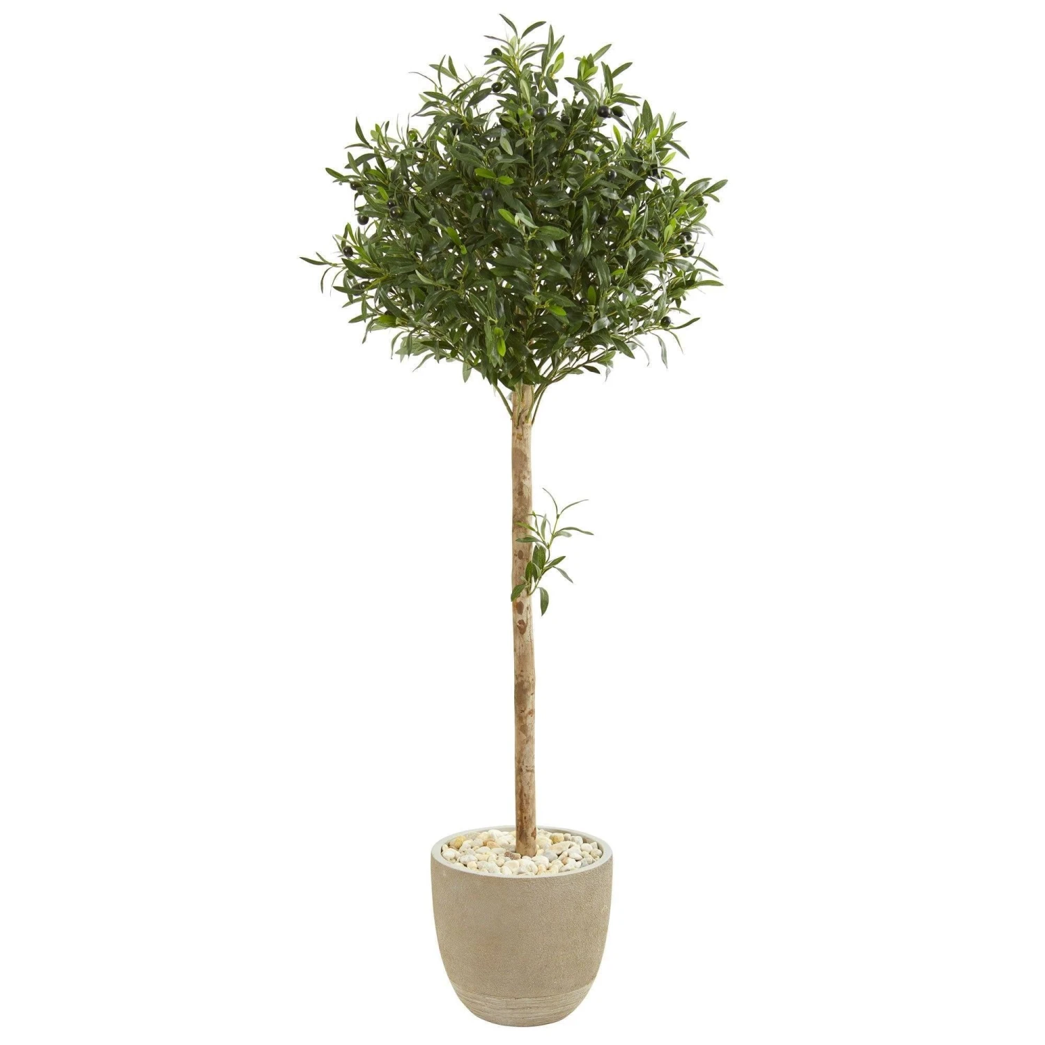 5’ Olive Topiary Artificial Tree In Sand Stone Planter 3 5’ Olive Topiary Artificial Tree In Sand Stone Planter
