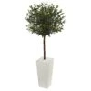 5’ Olive Topiary Artificial Tree In White Tower Planter -Artificial Flowers Sale artificial 5 olive topiary artificial tree in white tower planter nearly natural 946761