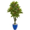 5’ Plumeria Artificial Tree In Decorative Blue Planter (Indoor/Outdoor) -Artificial Flowers Sale artificial 5 plumeria artificial tree in decorative blue planter uv resistant indooroutdoor nearly natural 235992