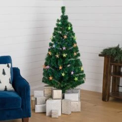 5' Pre-Lit Fiber Optic Artificial Christmas Tree With 60 Colorful Star-Shaped LED Lights -Artificial Flowers Sale artificial 5 pre lit fiber optic artificial christmas tree with 60 colorful star shaped led lights nearly natural 638513