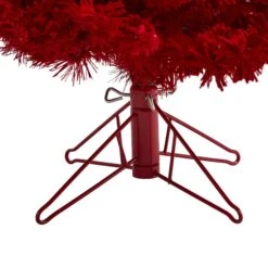 5' Red Flocked Fraser Fir Artificial Christmas Tree -Artificial Flowers Sale artificial 5 red flocked fraser fir artificial christmas tree with 250 red lights 26 globe bulbs and 490 bend nearly natural 337239