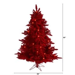 5' Red Flocked Fraser Fir Artificial Christmas Tree -Artificial Flowers Sale artificial 5 red flocked fraser fir artificial christmas tree with 250 red lights 26 globe bulbs and 490 bend nearly natural 802272