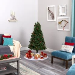 5' Rocky Mountain Spruce Artificial Christmas Tree With Pinecones And 100 Clear LED Lights -Artificial Flowers Sale artificial 5 rocky mountain spruce artificial christmas tree with pinecones and 100 clear led lights nearly natural 258542