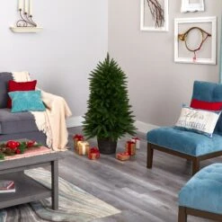 5' Sierra Fir Artificial Christmas Tree With 200 Multicolored Lights And 428 Bendable Branches In Decorative Container -Artificial Flowers Sale artificial 5 sierra fir artificial christmas tree with 200 multicolored lights and 428 bendable branches in decorative container nearly natural 172712