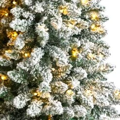 5’ Slim Flocked Montreal Fir Christmas Tree With 150 Warm White LED Lights And 491 Bendable Branches -Artificial Flowers Sale artificial 5 slim flocked montreal fir christmas tree with 150 warm white led lights and 491 bendable branches nearly natural 183010