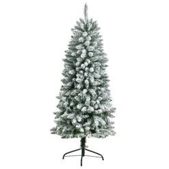 5’ Slim Flocked Montreal Fir Christmas Tree With 150 Warm White LED Lights And 491 Bendable Branches -Artificial Flowers Sale artificial 5 slim flocked montreal fir christmas tree with 150 warm white led lights and 491 bendable branches nearly natural 499284