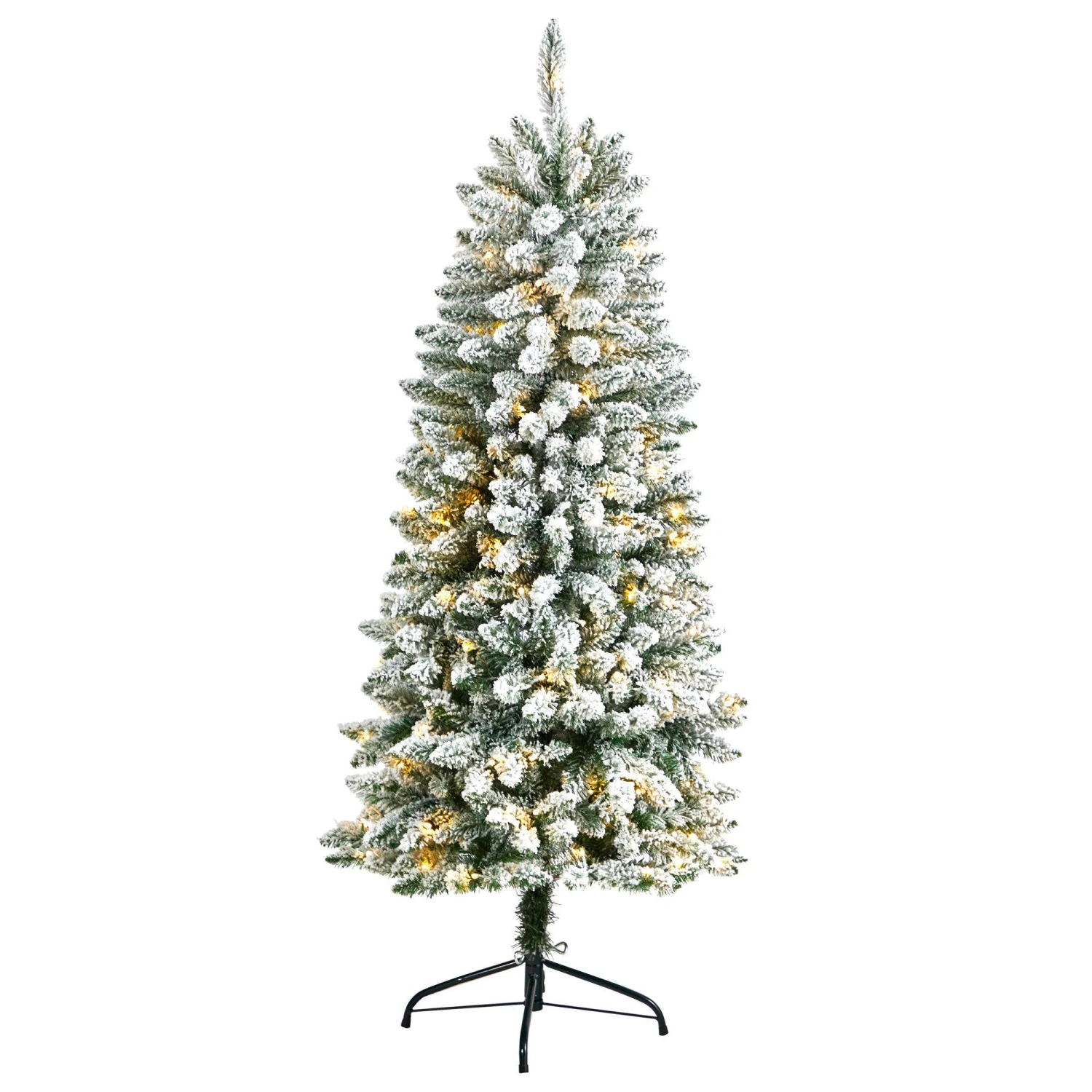 5’ Slim Flocked Montreal Fir Christmas Tree With 150 Warm White LED Lights And 491 Bendable Branches 3 5’ Slim Flocked Montreal Fir Christmas Tree With 150 Warm White LED Lights And 491 Bendable Branches