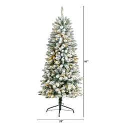 5’ Slim Flocked Montreal Fir Christmas Tree With 150 Warm White LED Lights And 491 Bendable Branches -Artificial Flowers Sale artificial 5 slim flocked montreal fir christmas tree with 150 warm white led lights and 491 bendable branches nearly natural 949876