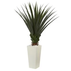 5' Spiky Agave Artificial Plant In White Tower Planter