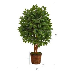 5’ Super Deluxe Artificial Ficus Tree In Wicker Planter -Artificial Flowers Sale artificial 5 super deluxe artificial ficus tree in wicker planter nearly natural 303875