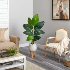 5’ Travelers Palm Artificial Tree In White Planter With Stand 9 5’ Travelers Palm Artificial Tree In White Planter With Stand -Artificial Flowers Sale artificial 5 travelers palm artificial tree in white planter with stand nearly natural 714857