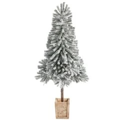 5' Winter Flocked Leaning Christmas Tree Pre-Lit 12 5' Winter Flocked Leaning Christmas Tree Pre-Lit -Artificial Flowers Sale artificial 5 winter flocked leaning tree pre lit with 150 led lights and 288 branches in decorative planter nearly natural 640089