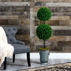 50” Boxwood Double Ball Artificial Topiary Tree In Vintage Metal Planter(Indoor/Outdoor) -Artificial Flowers Sale artificial 50 boxwood double ball artificial topiary tree in vintage metal planter uv resistant indooroutdoor nearly natural 147594