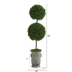 50” Boxwood Double Ball Artificial Topiary Tree In Vintage Metal Planter(Indoor/Outdoor) -Artificial Flowers Sale artificial 50 boxwood double ball artificial topiary tree in vintage metal planter uv resistant indooroutdoor nearly natural 507501