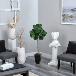 50” Fiddle Leaf Artificial Tree In Black Metal Planter -Artificial Flowers Sale artificial 50 fiddle leaf artificial tree in black metal planter nearly natural 129937