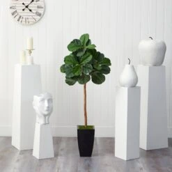 50” Fiddle Leaf Artificial Tree In Black Metal Planter -Artificial Flowers Sale artificial 50 fiddle leaf artificial tree in black metal planter nearly natural 620966