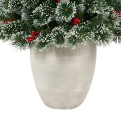 50” Frosted Swiss Pine Artificial Christmas Tree With 100 Clear LED Lights And Berries In White Planter -Artificial Flowers Sale artificial 50 frosted swiss pine artificial christmas tree with 100 clear led lights and berries in white planter nearly natural 126354