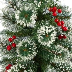 50” Frosted Swiss Pine Artificial Christmas Tree With 100 Clear LED Lights And Berries In White Planter -Artificial Flowers Sale artificial 50 frosted swiss pine artificial christmas tree with 100 clear led lights and berries in white planter nearly natural 972662