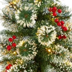 50” Frosted Swiss Pine Artificial Christmas Tree With 100 Clear LED Lights And Berries In White Planter -Artificial Flowers Sale artificial 50 frosted swiss pine artificial christmas tree with 100 clear led lights and berries in white planter nearly natural 990780