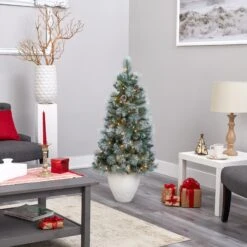 50” Frosted Tip British Columbia Mountain Pine Artificial Christmas Tree With 100 Clear Lights, Pine Cones And 228 Bendable Branches In White Planter 17 50” Frosted Tip British Columbia Mountain Pine Artificial Christmas Tree With 100 Clear Lights, Pine Cones And 228 Bendable Branches In White Planter -Artificial Flowers Sale artificial 50 frosted tip british columbia mountain pine artificial christmas tree with 100 clear lights pine cones and 228 bendable branches in white planter nearly natu 449484