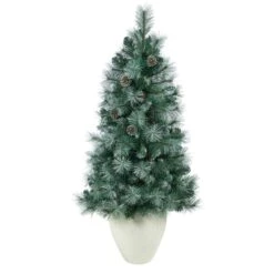 50” Frosted Tip British Columbia Mountain Pine Artificial Christmas Tree With 100 Clear Lights, Pine Cones And 228 Bendable Branches In White Planter 12 50” Frosted Tip British Columbia Mountain Pine Artificial Christmas Tree With 100 Clear Lights, Pine Cones And 228 Bendable Branches In White Planter -Artificial Flowers Sale artificial 50 frosted tip british columbia mountain pine artificial christmas tree with 100 clear lights pine cones and 228 bendable branches in white planter nearly natu 848674