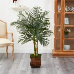 50” Golden Cane Artificial Palm Tree In Metal Planter -Artificial Flowers Sale artificial 50 golden cane artificial palm tree in metal planter nearly natural 814500