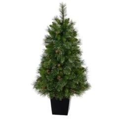 50” Golden Tip Washington Pine Artificial Christmas Tree With 100 Clear Lights, Pine Cones And 336 Bendable Branches In Black Metal Planter -Artificial Flowers Sale artificial 50 golden tip washington pine artificial christmas tree with 100 clear lights pine cones and 336 bendable branches in black metal planter nearly natural 279534