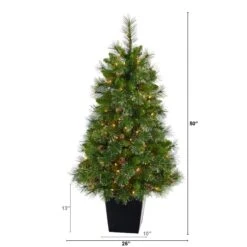 50” Golden Tip Washington Pine Artificial Christmas Tree With 100 Clear Lights, Pine Cones And 336 Bendable Branches In Black Metal Planter -Artificial Flowers Sale artificial 50 golden tip washington pine artificial christmas tree with 100 clear lights pine cones and 336 bendable branches in black metal planter nearly natural 666178