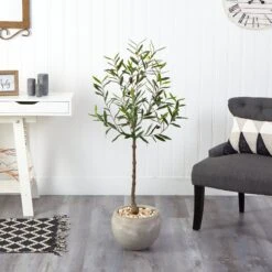 50” Olive Artificial Tree In Sand Colored Planter -Artificial Flowers Sale artificial 50 olive artificial tree in sand colored planter nearly natural 611107