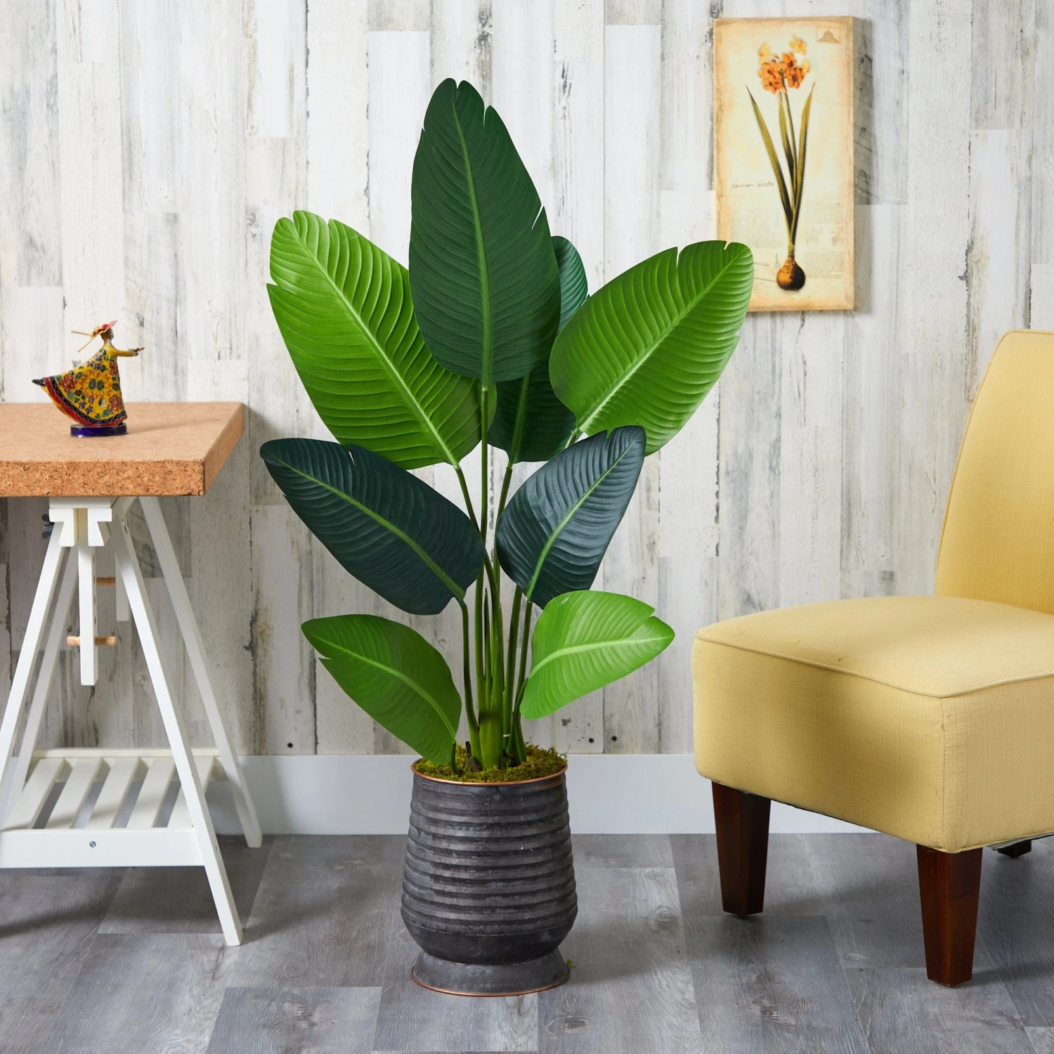 50” Travelers Palm Artificial Tree In Ribbed Metal Planter 5 50” Travelers Palm Artificial Tree In Ribbed Metal Planter - Image 3