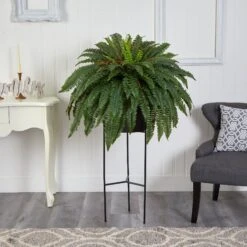 51” Boston Fern Artificial Plant In Black Planter With Stand -Artificial Flowers Sale artificial 51 boston fern artificial plant in black planter with stand nearly natural 925326