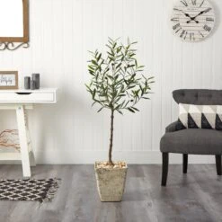 52” Olive Artificial Tree In Country White Planter -Artificial Flowers Sale artificial 52 olive artificial tree in country white planter nearly natural 364875