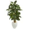 53” Artificial Rubber Tree In White Planter