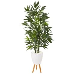 53” Bamboo Palm Artificial Tree In White Planter With Stand