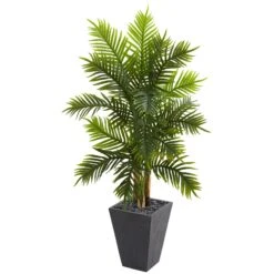 5’ Areca Palm Artificial Tree In Slate Finished Planter (Real Touch)
