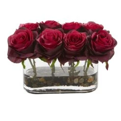 5.5” Blooming Roses In Glass Vase Artificial Arrangement -Artificial Flowers Sale artificial 55 blooming roses in glass vase artificial arrangement nearly natural burgundy 186695