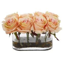 5.5” Blooming Roses In Glass Vase Artificial Arrangement -Artificial Flowers Sale artificial 55 blooming roses in glass vase artificial arrangement nearly natural peach 557475