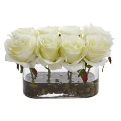 5.5” Blooming Roses In Glass Vase Artificial Arrangement -Artificial Flowers Sale artificial 55 blooming roses in glass vase artificial arrangement nearly natural white 696044