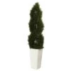 5.5’ Double Cypress Spiral Topiary Artificial Tree In White Planter (Indoor/Outdoor) -Artificial Flowers Sale artificial 55 double cypress spiral topiary artificial tree in white planter uv resistant indooroutdoor nearly natural 829390