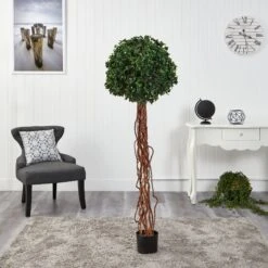 5.5’ English Ivy Single Ball Artificial Topiary Tree With Natural Trunk UV Resistant (Indoor/Outdoor) -Artificial Flowers Sale artificial 55 english ivy single ball artificial topiary tree with natural trunk uv resistant indooroutdoor nearly natural 866884