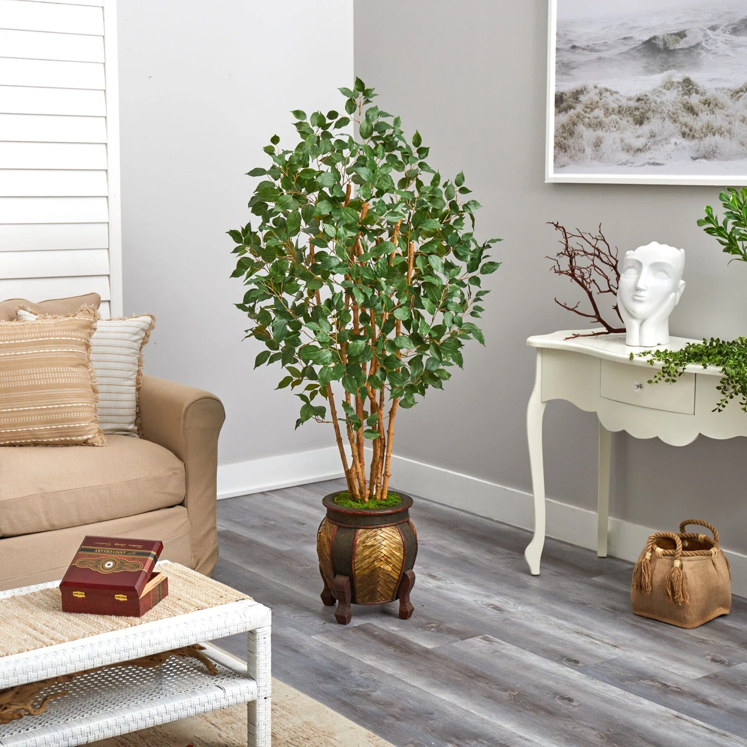 5.5' Ficus Bushy Artificial Tree In Decorative Planter 6 5.5' Ficus Bushy Artificial Tree In Decorative Planter - Image 4