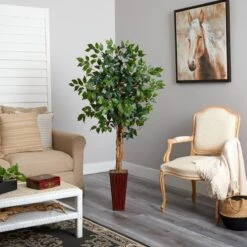 5.5’ Ficus Tree W/Bamboo Planter -Artificial Flowers Sale artificial 55 ficus tree wbamboo planter nearly natural 516073