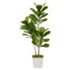 5.5’ Fiddle Leaf Artificial Tree In White Metal Planter(Indoor/Outdoor)